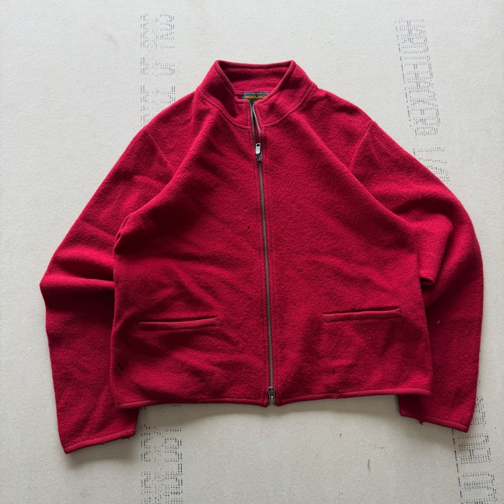 Vintage Woolrich Red Wool Full Zip Jacket Sweater 90s Gorpcore
